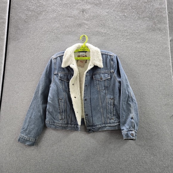 Levi's Women Jacket XL Blue Denim Jean Jacket Sherpa Lined Trucker - Picture 10 of 12